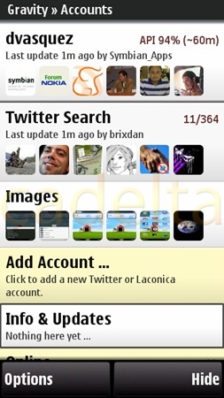 Мобільний твіттер-клієнт для Symbian. Програма Gravity.