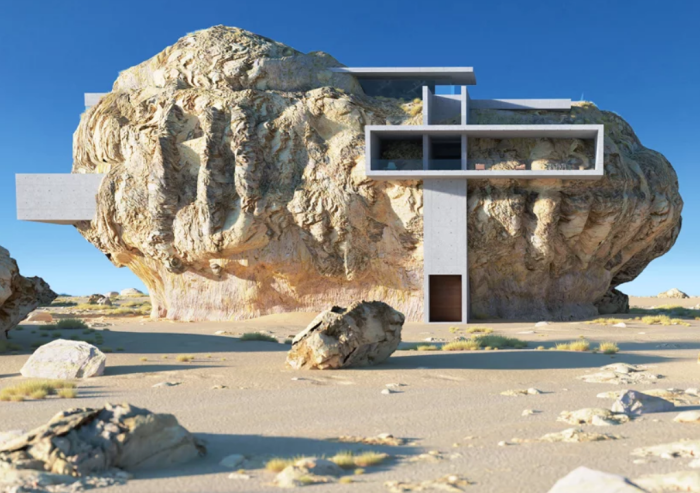 «Дом внутри скалы»: переплетение древнейшей скальной породы и современного бетона Амей Кандалгаонкар,архитектура,Необычные дома мира